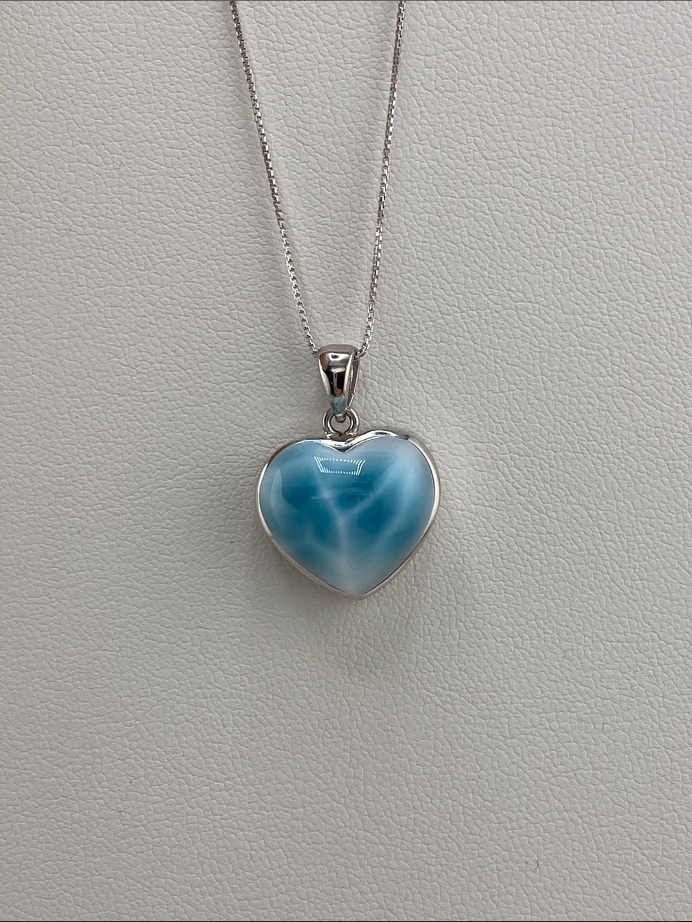 High Quality AAA Natural Larimar Heart Silver Pendant Necklace